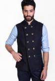 Mr Button Solid Navy Blue Waistcoat men