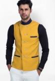 Mr Button Solid Yellow Ethnic Jacket Men