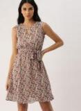 Ms Taken Cream Coloured & Red Printed A Line Dress Women