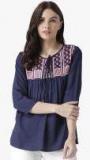 Msfq Navy Blue Printed Top Women