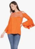 Msfq Orange Self Design Blouse Women