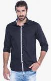 Mufti Black Solid Regular Fit Casual Shirt Men