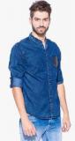 Mufti Blue Printed Slim Fit Casual Shirt Men