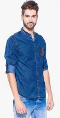 Mufti Blue Printed Slim Fit Casual Shirt men