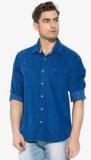 Mufti Blue Solid Slim Fit Casual Shirt Men