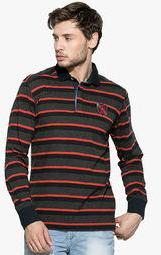 Mufti Grey Milange Striped Polo T Shirt men