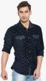 Mufti Navy Blue Printed Slim Fit Casual Shirt Men