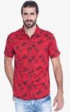 Mufti Red Printed Regular Fit Casual Shirt Men