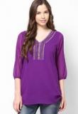 Mustard 3/4Th Sleeve Purple Georgette Tunic Women