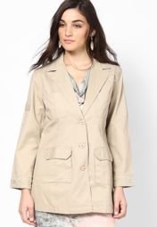 Mustard Beige Solids Winter Jacket Women