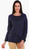 Mustard Navy Blue Solid Winter Jacket women