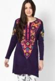 Mustard Purple Printed Winter Kurta Women