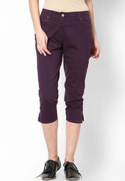 Mustard Purple Solid 3/4Th Capri Women