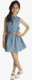 My Lil Berry Denim Polka Print Belted Shirt Dress girls