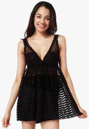 Mystere Paris Black Solid Babydoll Women