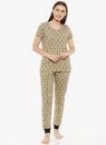 Mystere Paris Yellow Printed Night Suit Women