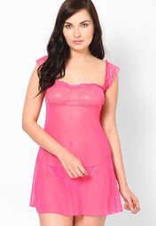 N-Gal Hot Pink Babydoll Dress With Matching G String. Women