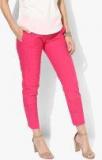 Naari Pink Embroidered Slim Fit Coloured Pants women