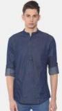 Nature Casuals Men Blue Chambray Solid Straight Kurta