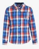 Nauti Nati Blue & Orange Regular Fit Checked Casual Shirt Boys