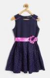 Nauti Nati Girls Navy Blue & Pink Printed Fit & Flare Dress