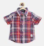 Nauti Nati Red & Blue Regular Fit Checked Casual Shirt Boys