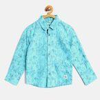 Nauti Nati Turquoise Blue Regular Fit Printed Casual Shirt Boys