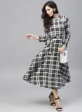 Nayo Black & White Checked Midi A Line Dress Women