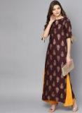 Nayo Burgundy & Mustard Yellow Printed Kurta With Palazzos women