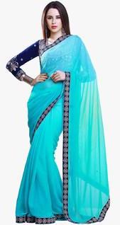 Nayonikaa Aqua Blue Embroidered Saree women