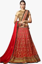 Needle Impression Red Embellished Lehenga Women