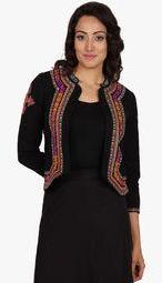 Neemrana Collection Black Embroidered Summer Jacket Women