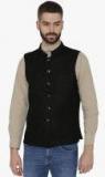 Neudis Black Woven Design Nehru Jacket Men