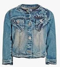 Next Denim Mid Blue Denim Flower Embroidered Jacket girls