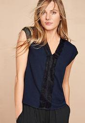 Next Navy Blue Lace Trim Top women