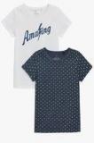 Next Pack Of 2 Navy Blue /White Short Sleeve Tops Girls