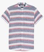 Next Red/Blue Stripe Linen Blend Grandad Shirt Boys