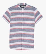 Next Red/Blue Stripe Linen Blend Grandad Shirt boys