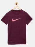 Nike Burgundy Printed Round Neck T Shirt Girls