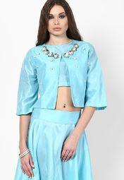 Nitya Bajaj Embellished Aqua Blue Winter Jacket Women