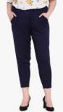 Nubella Navy Blue Solid Regular Fit Coloured Pants Women