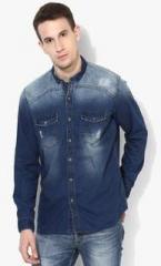 Numero Uno Blue Washed Slim Fit Casual Shirt men