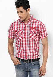 Numero Uno Checks Red Casual Shirt men