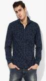 Numero Uno Navy Blue Printed Slim Fit Casual Shirt Men