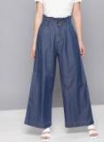 Nush Blue Regular Fit Solid Bootcut Trouser Women