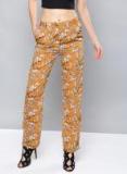 Nush Mustard Yellow Printed Relaxed Fit Parallel Trousers Women