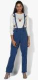 Nush Navy Blue Solid Regular Fit Coloured Pants Women