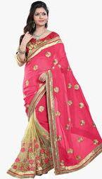 Occeanus Pink Embellished Saree women