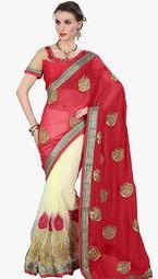 Occeanus Red Embellished Saree Women