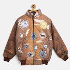 Okane Brown & Rust Orange Printed Bomber Jacket With Detachable Hood Boys